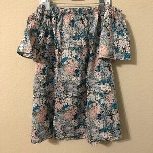 Textile Elizabeth & James Top Off Shoulder Floral Blue Pink Flowers Boho Trendy